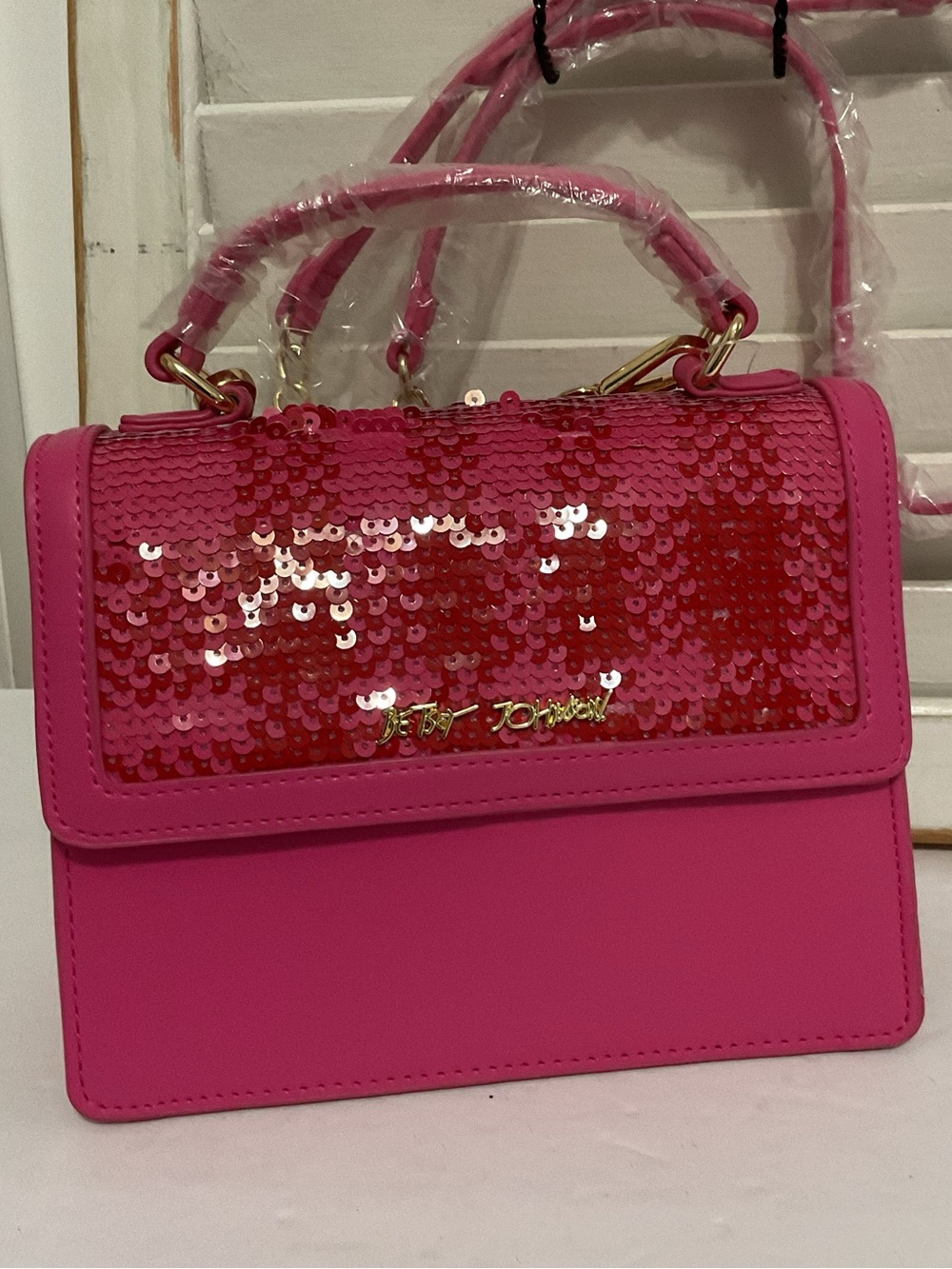 Betsy Johnson Pink Sequin Top-Handle Crossbody Bag